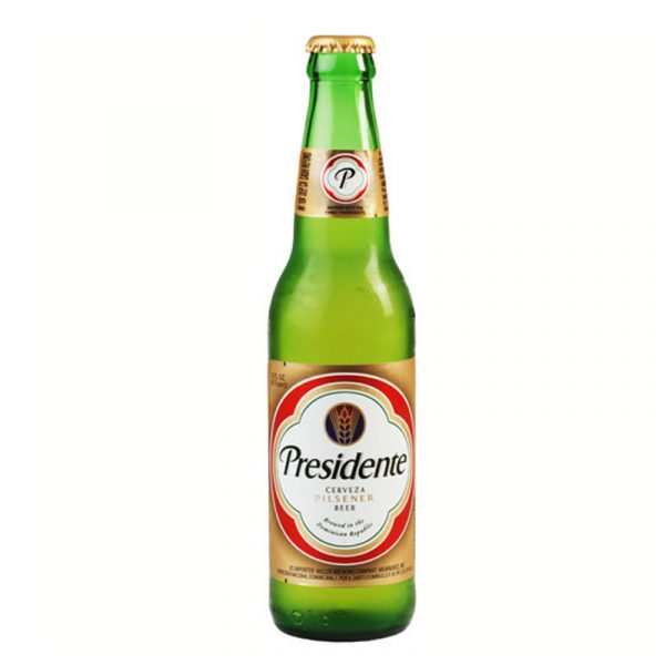 Cerveza pilsen dominicana marca Presidente en botella de 355 ml