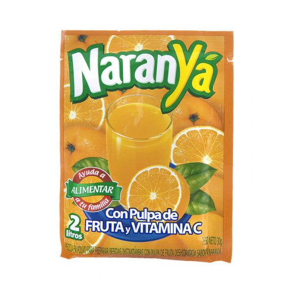 Bebida instantanea marca Familiaya sabor naranja. Producto colombiano.